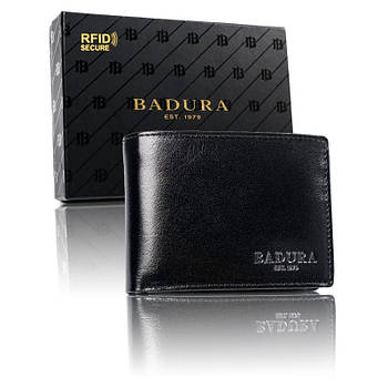 Чоловічий шкіряний гаманець Badura з RFID 8,5 х 11,5 х 2 (PO_M086CZ_CE) - чорний