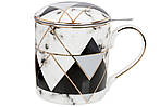 Заварник порцеляновий з металевим ситом Чорний мармур, 380 мл 331-733