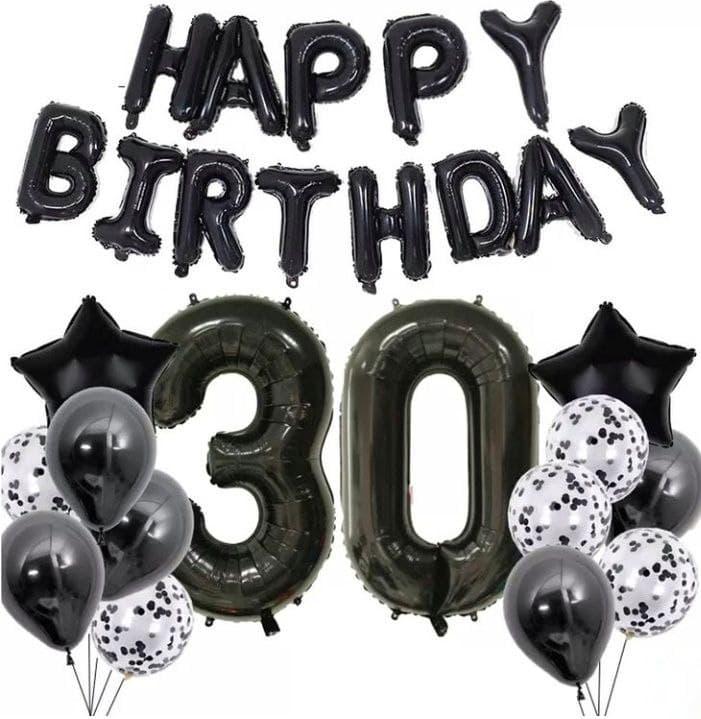 Набір із кульок з гірляндою HAPPY BIRTHDAY | Чорний
