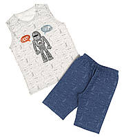 Детская трикотажная пижама для мальчика с Роботами( майка+шорты), 98-104см, 2-3 года, Donella Светло-серая майка с роботом+синие шорты
