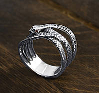 Кольцо женское серебряное Змея в камнях
