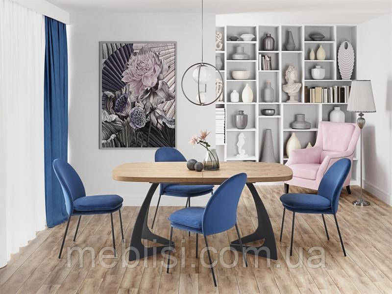 Стіл розкладний VELDON колір натуральний/чорний 160(200)Х90 (Halmar), фото 1