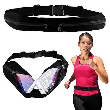 Сумка на пояс для бігу (27х10 см, 17х10) Go Runners Pocket Belt / Поясна спортивна сумка Чорна