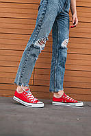 Стильные кроссы в красном цвете Converse Red Женские кеды красные Конверс. Кроссовки для подростков