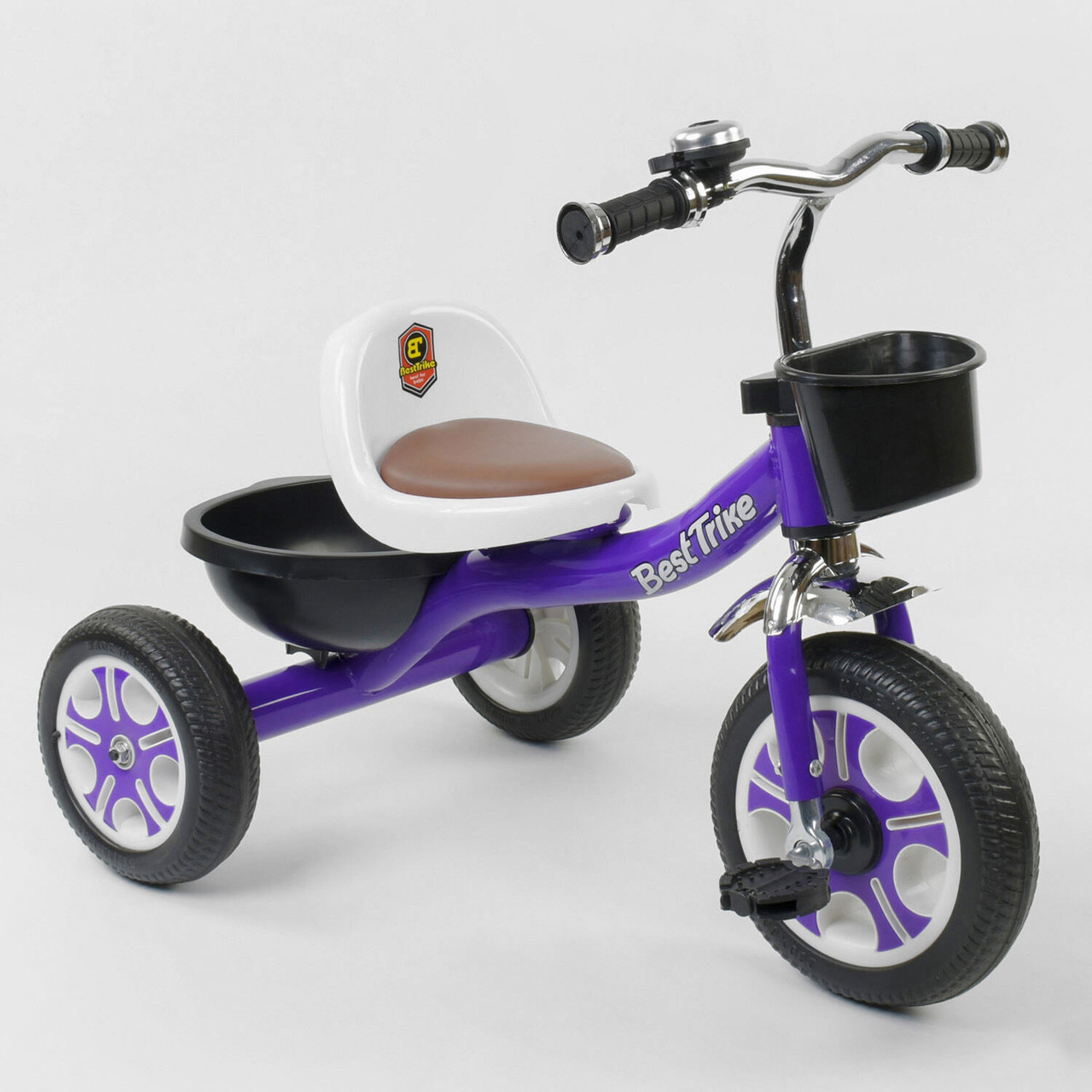 Велосипед триколісний Best Trike LM-1355 фіолетовий Пеноколесо Дзвіночок два Кошики