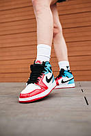 Кроссы Найк Аир Джордан 1 Ретро цветные женские Кроссовки Nike Air Jordan 1 Retro FEARLESS красные с голубым
