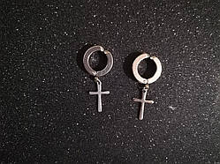 Сережки-кліпси затискачі обманки сталеві з хрестами, сріблясті 2 шт (стиль 1)