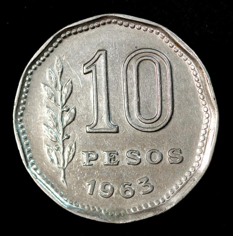 Монета Аргентини 10 песо 1962-63 рр.