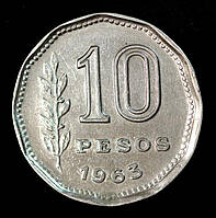 Монета Аргентини 10 песо 1962-63 рр.