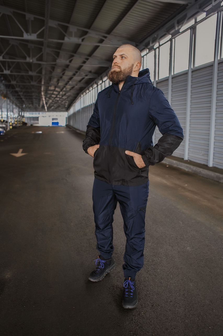 Чоловічий костюм синьо-чорний демісезонний  Softshell Light Куртка чоловіча синя, сині штани чорні