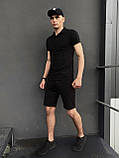 Футболка поло+Чоловічі шорти трикотажні + Кепка. Костюм  LaCosta річний чорний Чоловічий, фото 2