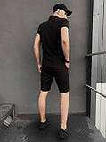 Футболка поло+Чоловічі шорти трикотажні + Кепка. Костюм  LaCosta річний чорний Чоловічий, фото 3