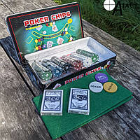 Набор для покера 300 фишек с номиналом в металлической коробке