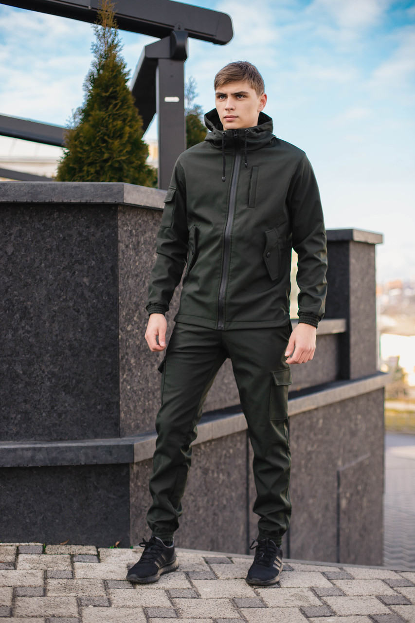 Чоловічий костюм Softshell хакі демісезонний . Куртка чоловіча , штани утеплені