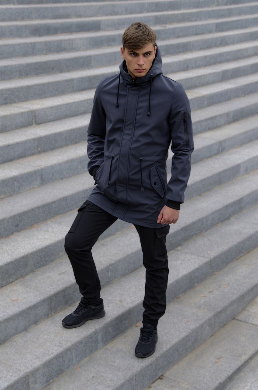 Костюм чоловічий сірий чорний демісезонний Softshell V2.0. Куртка чоловіча, штани утеплені