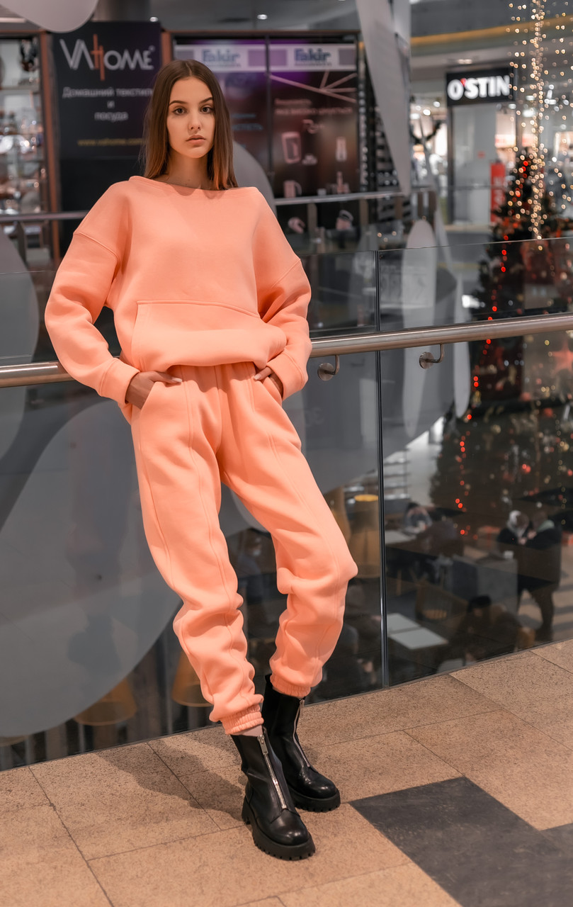 Костюм жіночий спортивний зимовий на флісі Oversize сірий осінній весняний