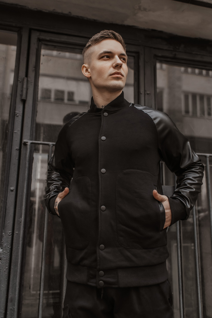 Бомбер чоловічий шкіра Весняний / Осінній 'Re-Balance' чорний осіння куртка
