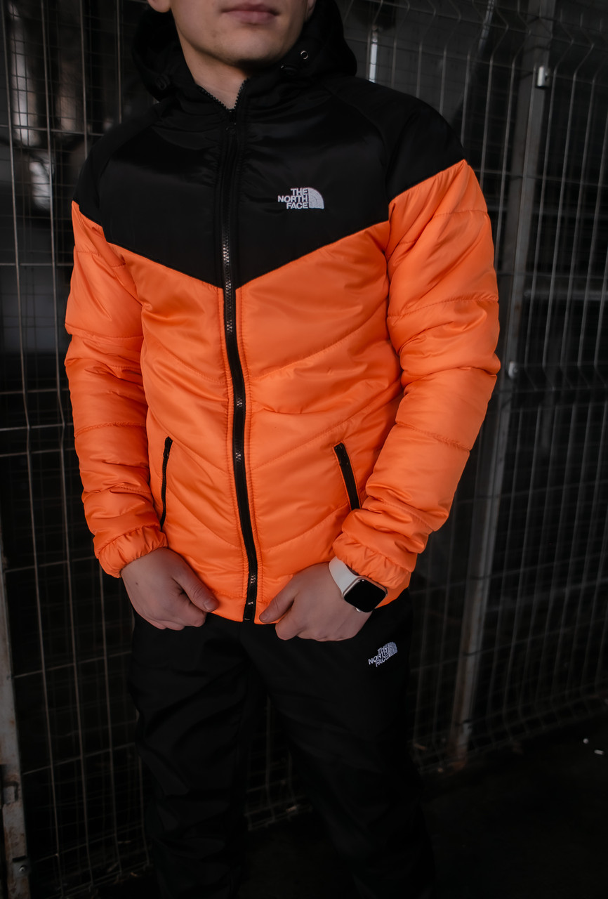 Куртка чоловіча осіння / весняна The North Face помаранчева чорна утеплена ТНФ TNF Демісезонна куртка