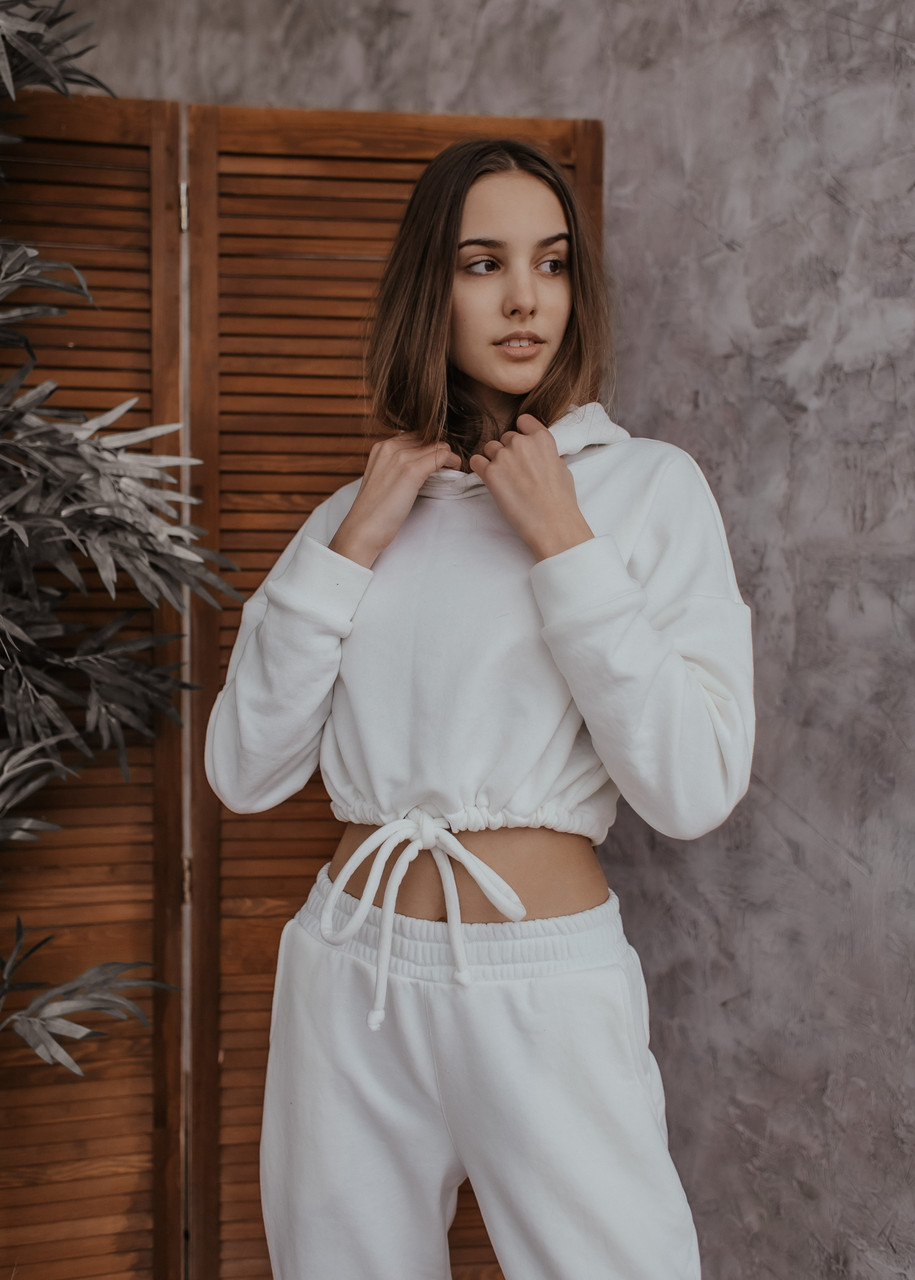 Худі Жіноче вкорочене Short Brand молочне - біла кофта толстовка