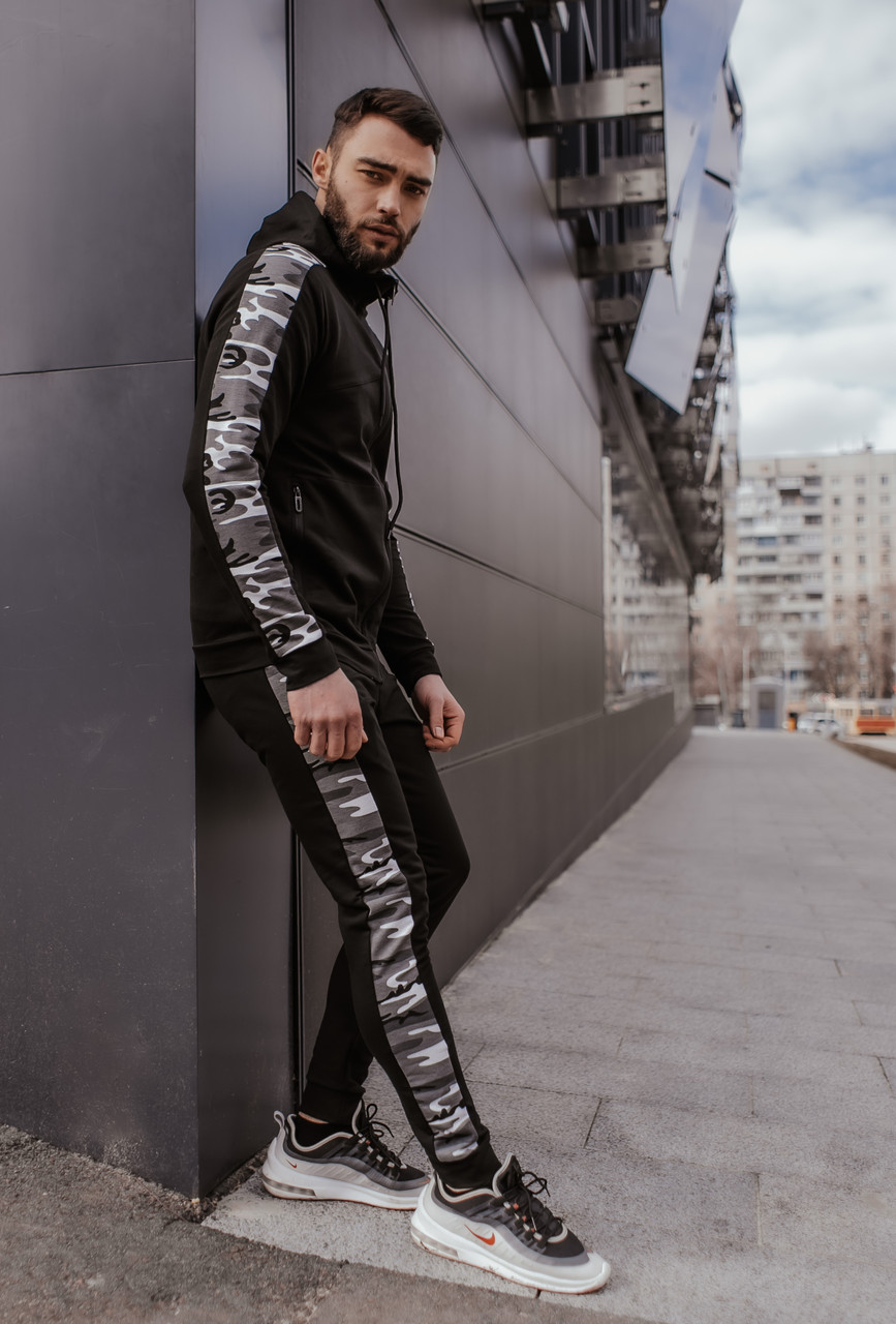 Костюм чоловічий спортивний Dazzle чорний камуфляж Кофта толстовка + штани