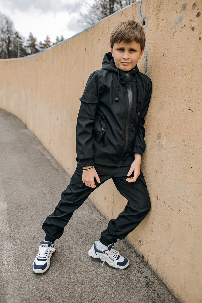 Костюм для хлопчиків чорний демісезонний Softshell Easy. Куртка + штани осінній | весняний | річний