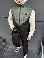 Жилетка мужская + штаны + барсетка костюм осенний весенний 'Clip' TNF хаки-черная безрукавка the north face