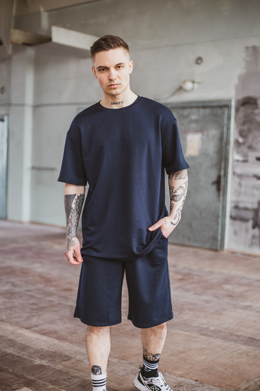 Футболка "Player" синя + Шорти трикотажні сині . Костюм Oversize літній чоловічий спортивний