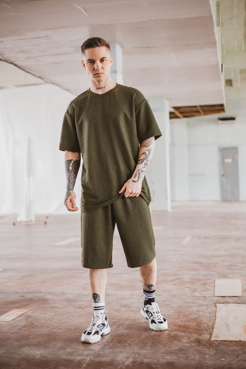 Футболка "Player" хакі + Шорти трикотажні хакі . Костюм Oversize літній чоловічий спортивний