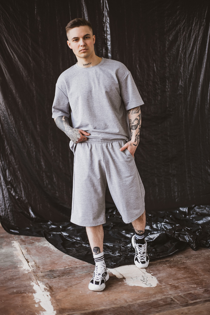 Футболка "Player" сіра + Шорти трикотажні сірі . Костюм Oversize літній чоловічий спортивний