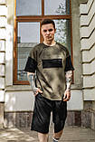 Футболка "Freedom" хакі-чорна + Шорти трикотажні чорні . Костюм Oversize літній чоловічий спортивний, фото 3