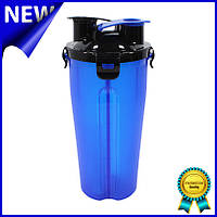 Бутылка для воды питания Lesko HC8007 Blue с двойными стенками 700ml для спортсменов с поилкой шейкер Gold