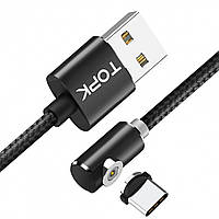 Магнитный кабель для зарядки Topk USB 2m 2.1A 360° (TK51i-VER2) Type-C Black magnetic Gold