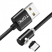 Магнитный кабель для зарядки Topk USB (TK51i-VER2) Type-C Black 1m 2.1A вращение на 360° Gold