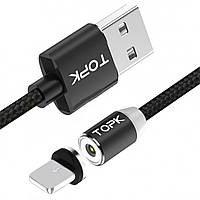 Магнитный кабель для зарядки Topk USB (TK17i-VER2) Llightning Black 2m 2.4A 360° зарядный кабель Gold