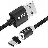 Магнитный кабель для зарядки Topk USB (TK17i-VER2) MicroUSB Black 2m 2.4A угол поворота 360° Gold