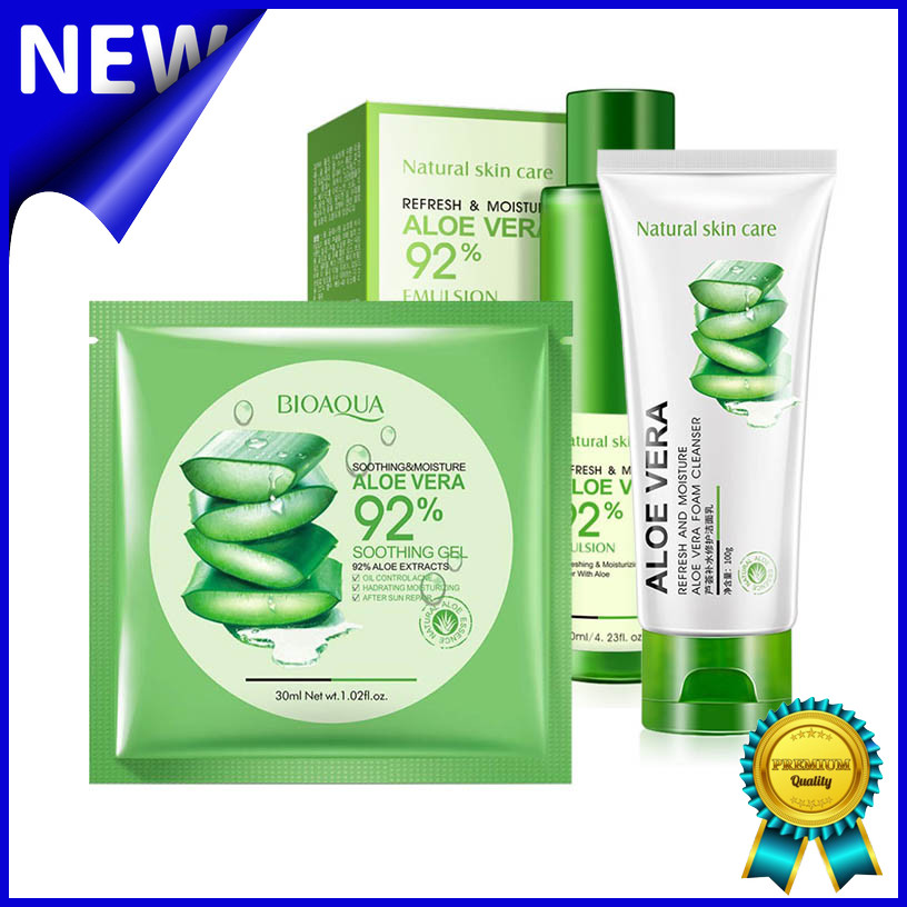 Набор для лица BIOAQUA Aloe Vera 92% Toner Cleanser Mask домашний уход за кожей Gold - фото 1 - id-p1436647534