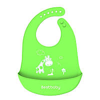 Нагрудник детский Bestbaby BS-8807 Жираф Green слюнявчик силиконовый с карманом для малышей Gold