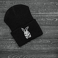 Мужская | Женская шапка черная, зимняя Bunny logo