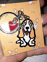 Шикарный брелок на ключи металл собака бассет хаунд просто чудо! почти 5 см! сердце
