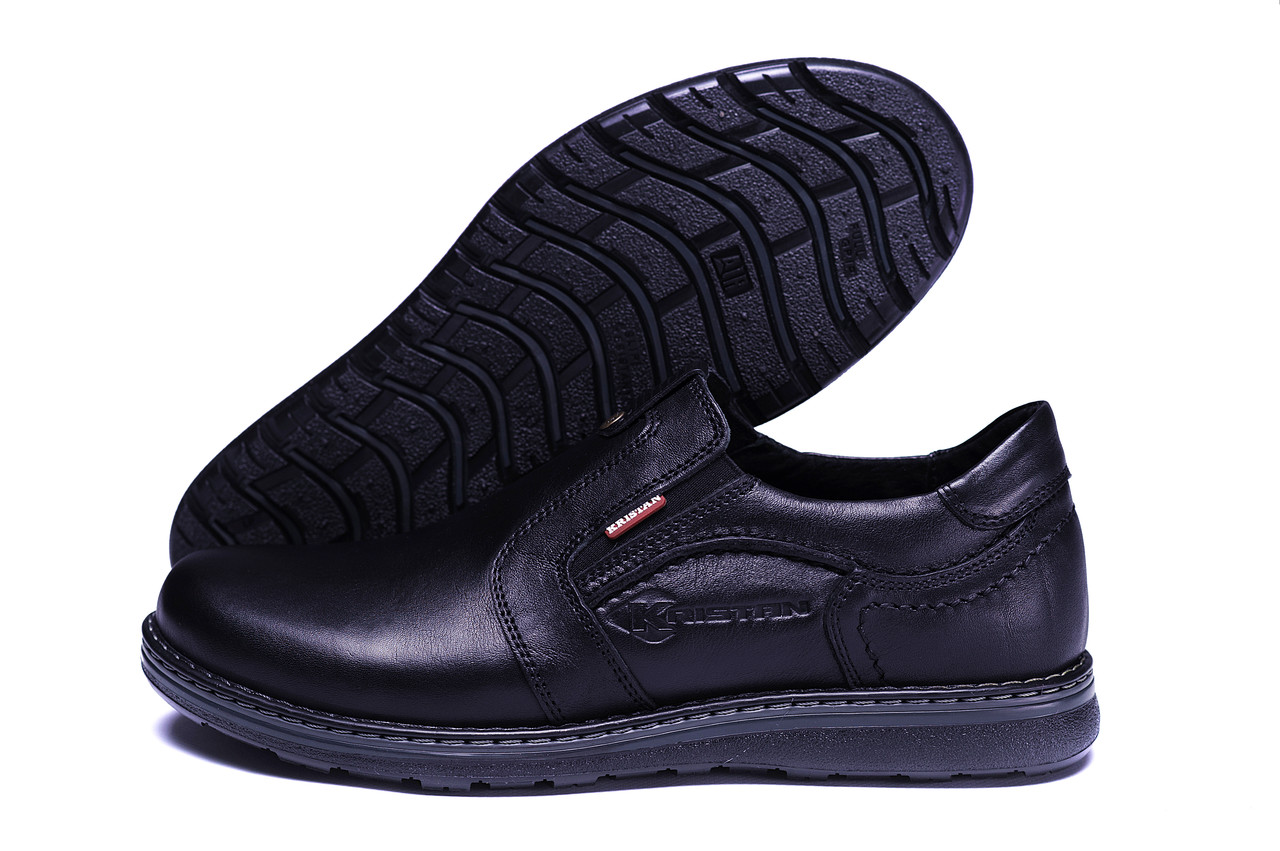 Чоловічі шкіряні туфлі Kristan black old school, фото 1