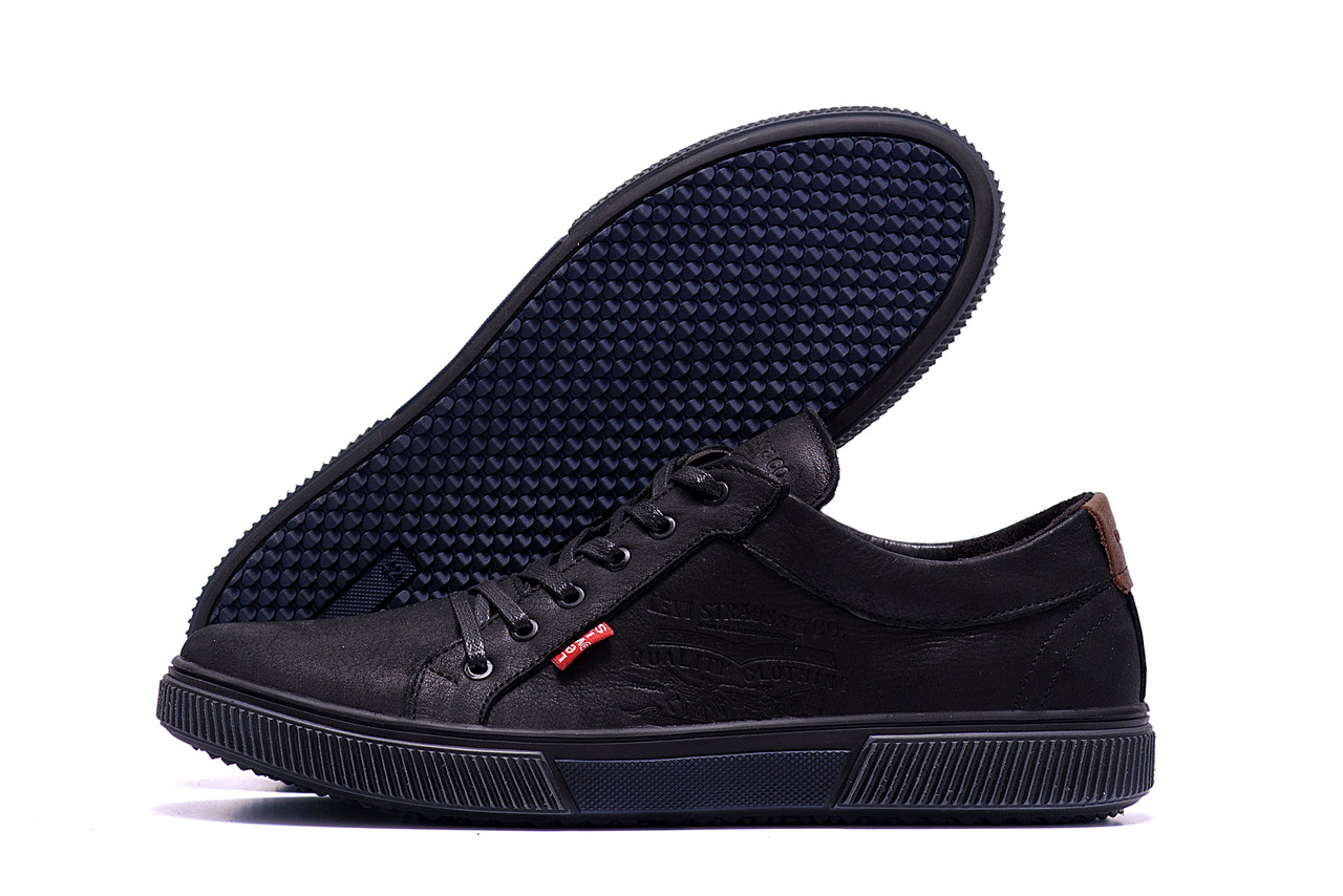 Чоловічі шкіряні кеди Levis Classic Black, фото 1