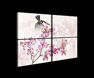 Модульна картина на полотні 4x60х40 см Синичка на квітці (PS20018S10) Найкраща якість