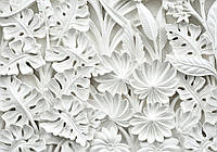 Флизелиновые 3D фотообои цветы 254x184 см Барельеф из алебастровых листьев (10052V4) Лучшее качество