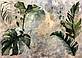 Фотошпалери флізелінові 368 x 254 см Акварельне зелене листя на бетоні (13923V8) Найкраща якість, фото 2