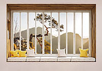 Флизелиновые фотообои 3D дерево на стену 368x254 см Вид из большого окна на горы Пенины (10661V8) Лучшее