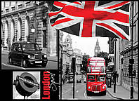 Флизелиновые фото обои город на стену 368х254 см Лондонские улицы и английский флаг (059V8) Лучшее качество