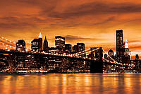 Флизелиновые фото обои городов мира 368х254 см Оранжевый Нью-Йорк и Бруклинский мост (228V8) Лучшее качество