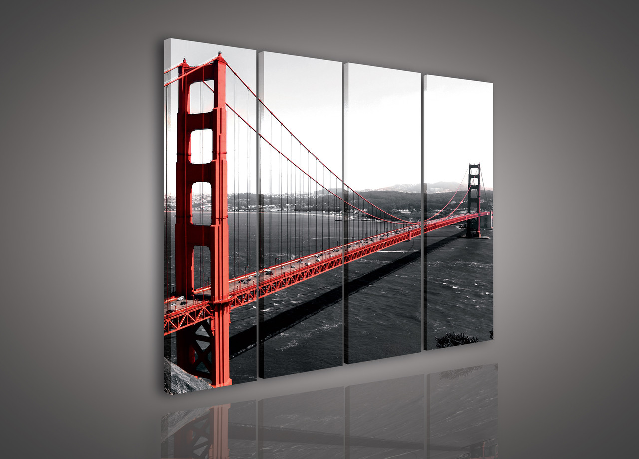 Модульна картина на полотні 3x30x80 см Міст: Золоті ворота (PS103S6) Найкраща якість, фото 1