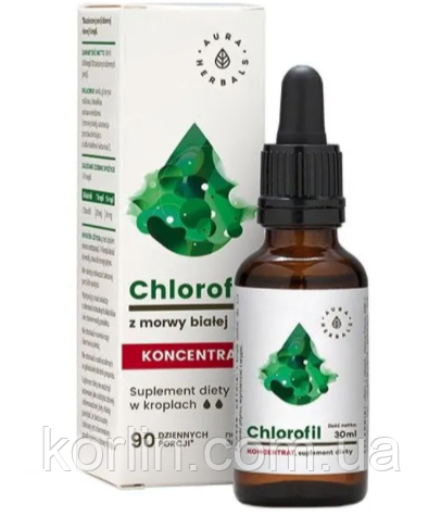 Хлорофіл Рідкий Рідина Концентрат Chlorofil Chlorophyll 30 мл Aura Herbals Польща Доставка з ЄС