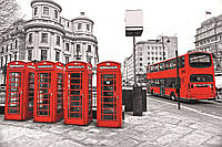 Фотообои флизелиновые 3D город Лондон 375х250 см Телефонные будки и автобус (MS-5-0020) Лучшее качество